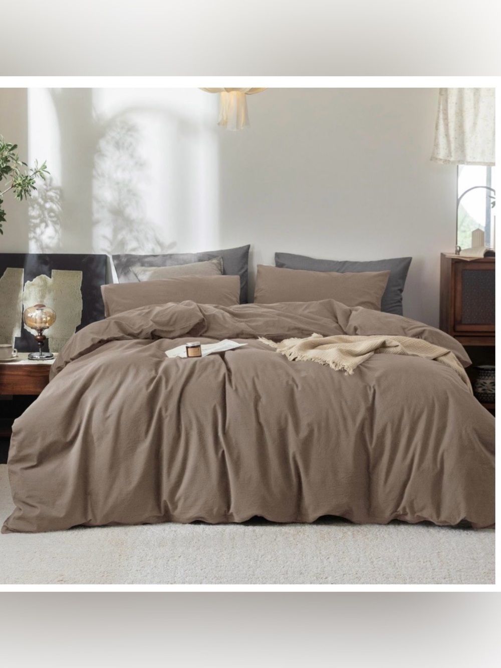 FULL SIZE Duvet Set 100% Washed Cotton - PALE BROWN